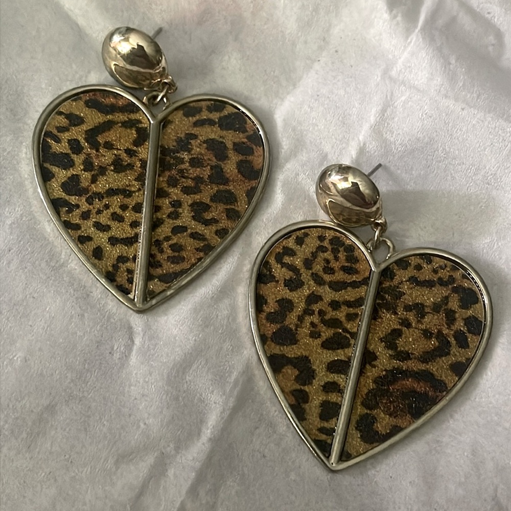 90s Y2K Lepord Print Gold Heart Drop Earrings